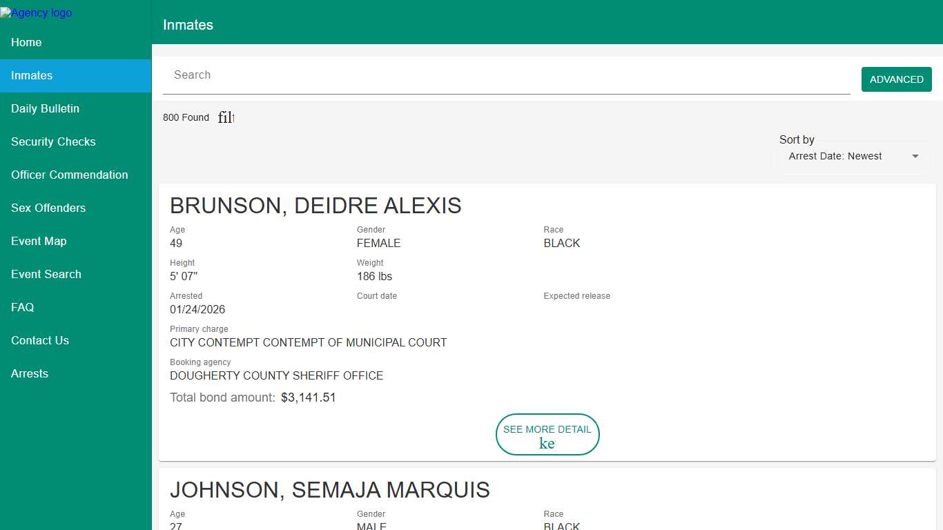 Dougherty County Sheriff's Office Police to Citizen - Inmates catalog